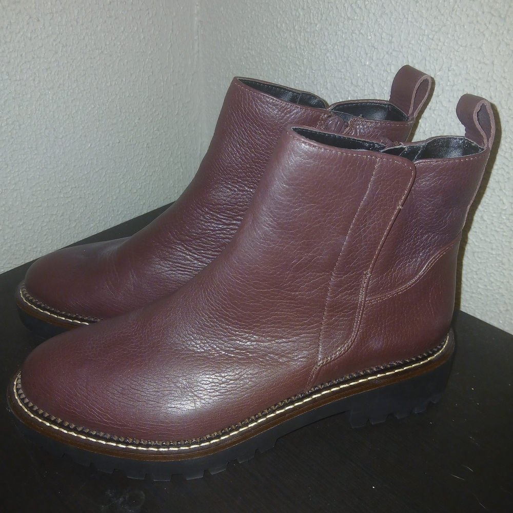 Womens Burgundy Leather Ankle Boots